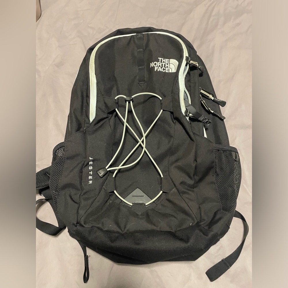Northface Women’s Black and Baby Blue Jester Backpack